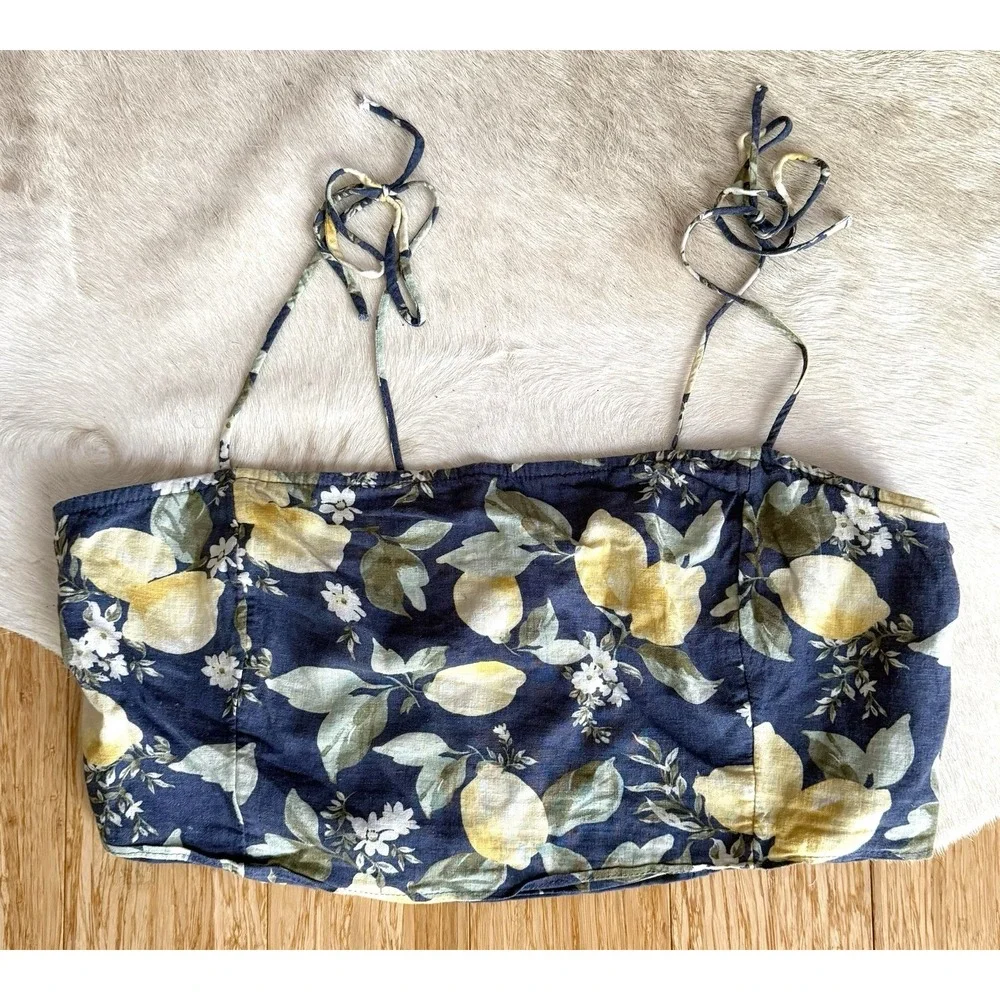 Abercrombie & Fitch‎ Lemon Crop Top Size Large Linen Blend Tie Straps